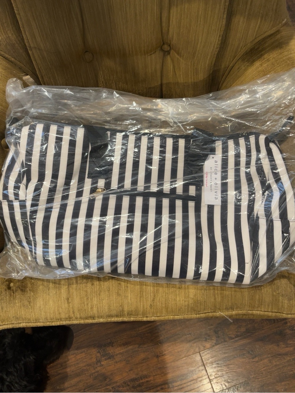 Alice + Olivia Navy & White Striped Duffel Bag
